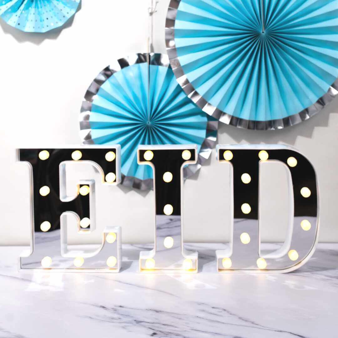 Eid LED Letter Lights - Silver Mirrored