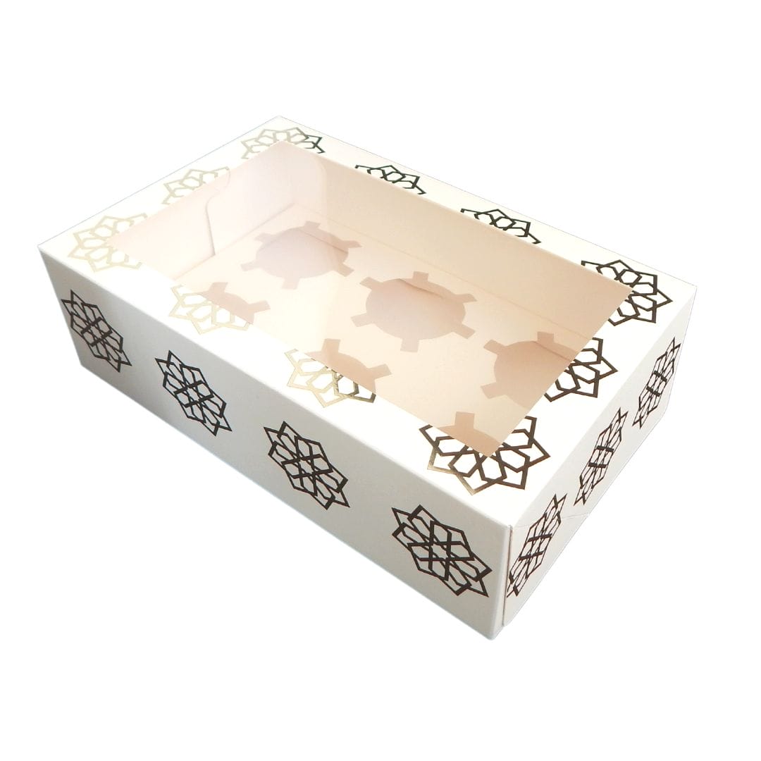 Geo Star Cupcake Box (3pk) – White & Gold
