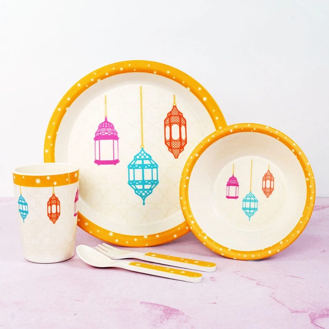 Bamboo Kids Dinner Set (5pc) - Pastel Lanterns