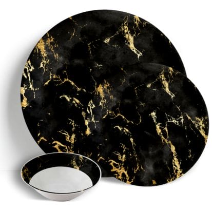 Black Gold Marble - 18pc Ceramic Dinner Set - Peacock Supplies