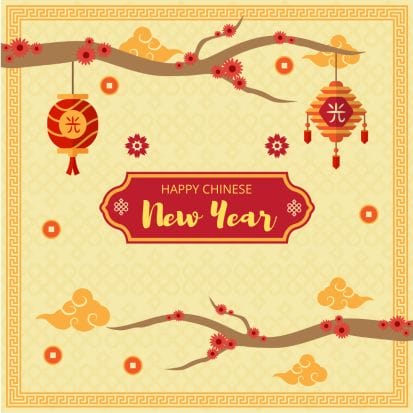 Happy Chinese New Year Greeting Card - Yellow - Peacock Supplies