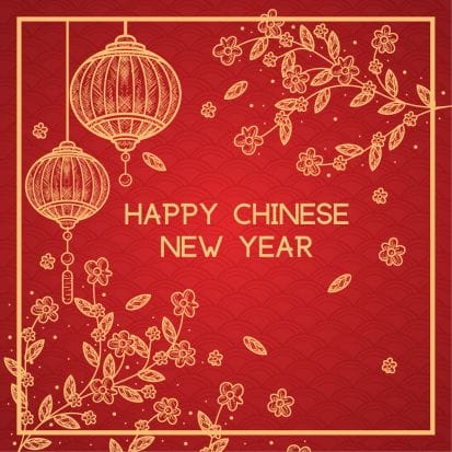 Happy Chinese New Year Greeting Card - Leaves - Peacock Supplies