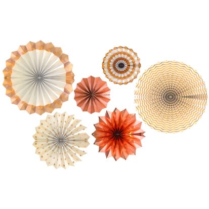 Hanging Paper Fans (6pk) - Rose Gold & White - Peacock Supplies