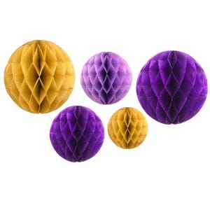 Honeycomb Ball Decorations (5pk) - Purple & Gold - Peacock Supplies