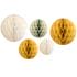 Honeycomb Ball Decorations (5pk) - Gold & White - Peacock Supplies