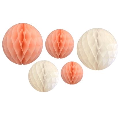 Honeycomb Ball Decorations (5pk) - Blush & White - Peacock Supplies