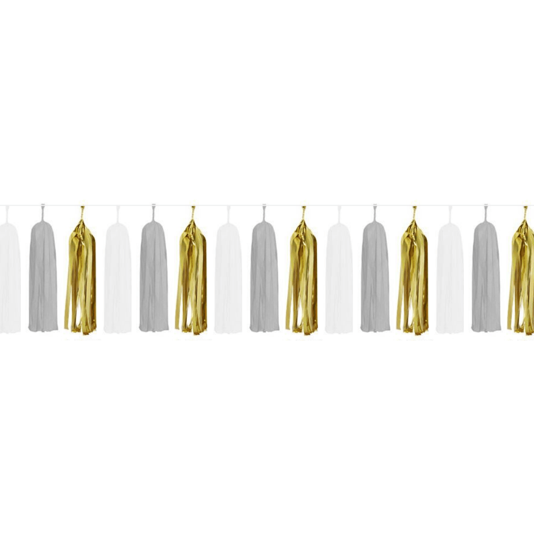 Paper Tassels (15pcs) – White & Gold