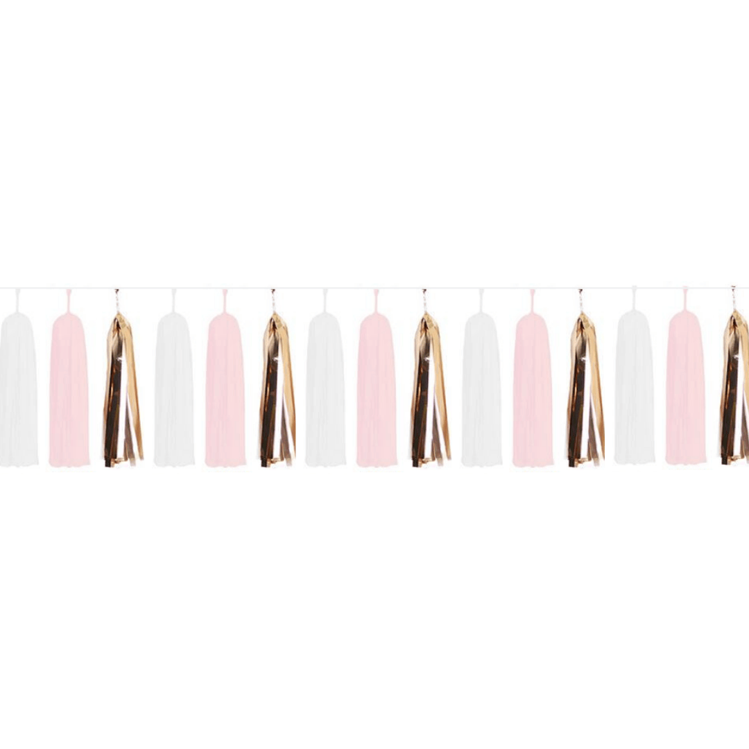 Paper Tassels (15pcs) – White & Rose Gold