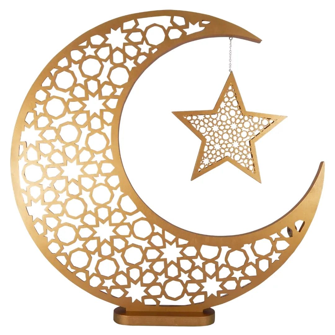Large Geometric Moon & Star – Gold