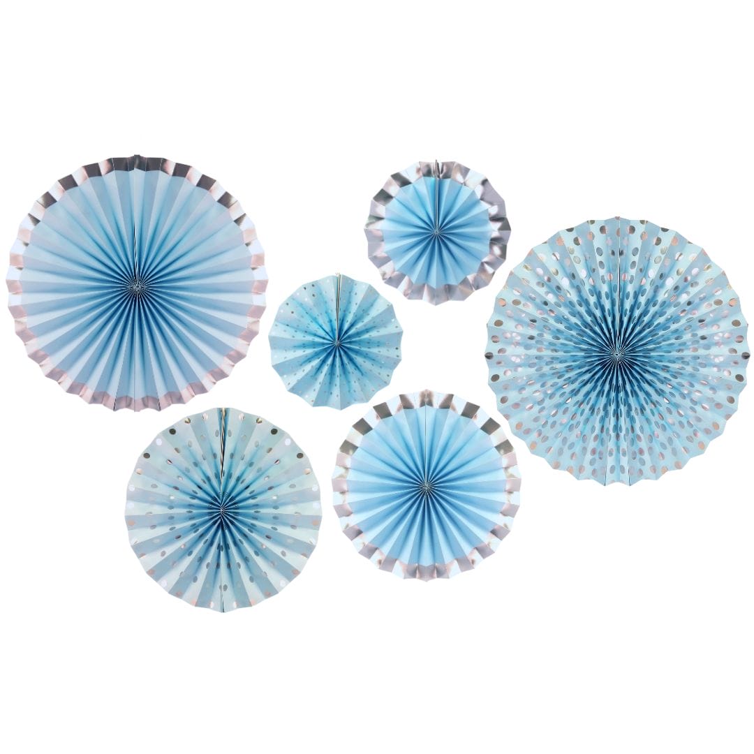 Paper Fans (6pk) – Blue & Silver