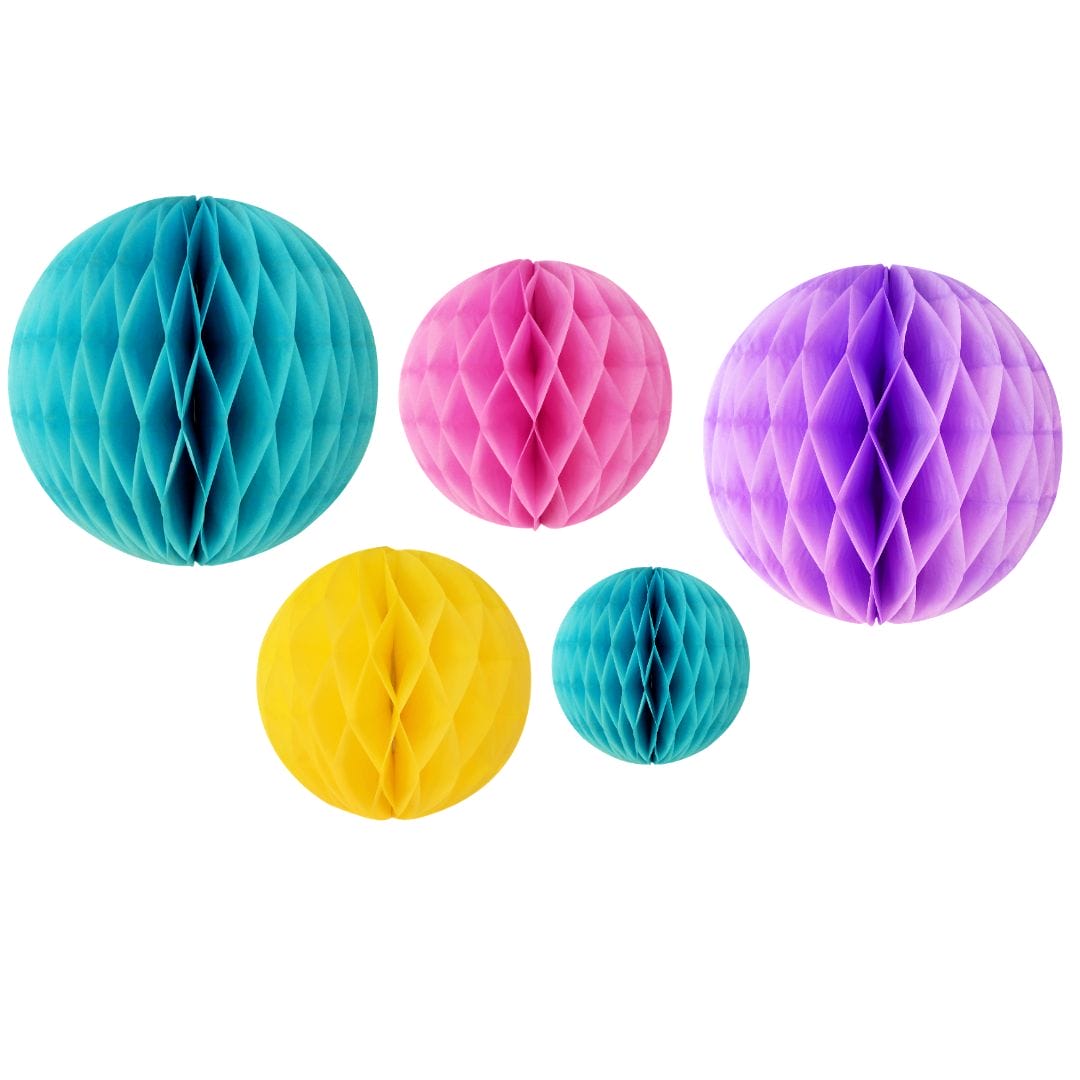 Honeycombs Ball Decorations (5pk) - Teal & Purple - Peacock Supplies