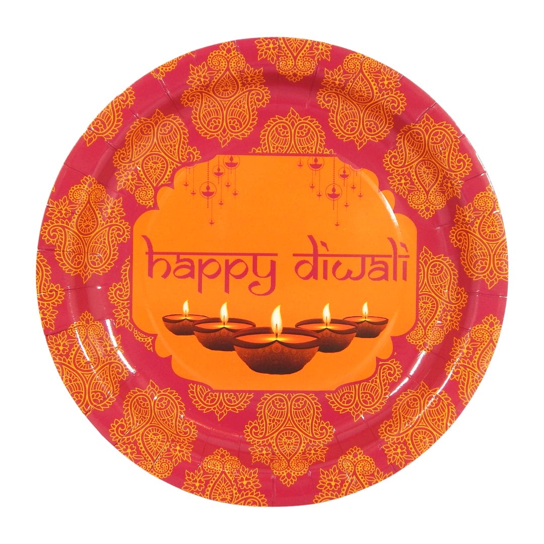 Happy Diwali Pink Party Plates (10pk) – Pink & Orange