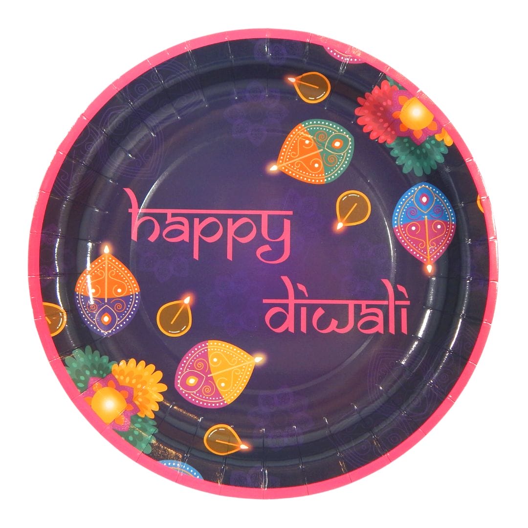 Diwali Pink Party Plates - 10 pack - Peacock Supplies