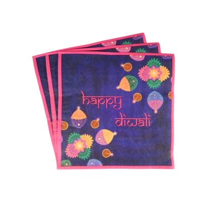 Diwali Purple Party Napkins - 20 pack - Peacock Supplies