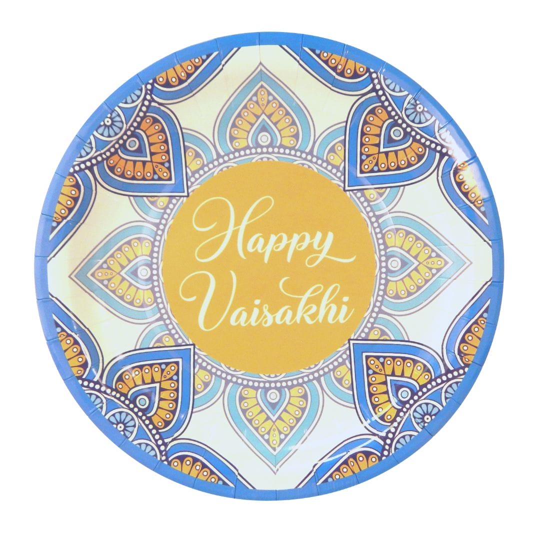 Happy Vaisakhi Party Plates (10pk) – Blue & Yellow