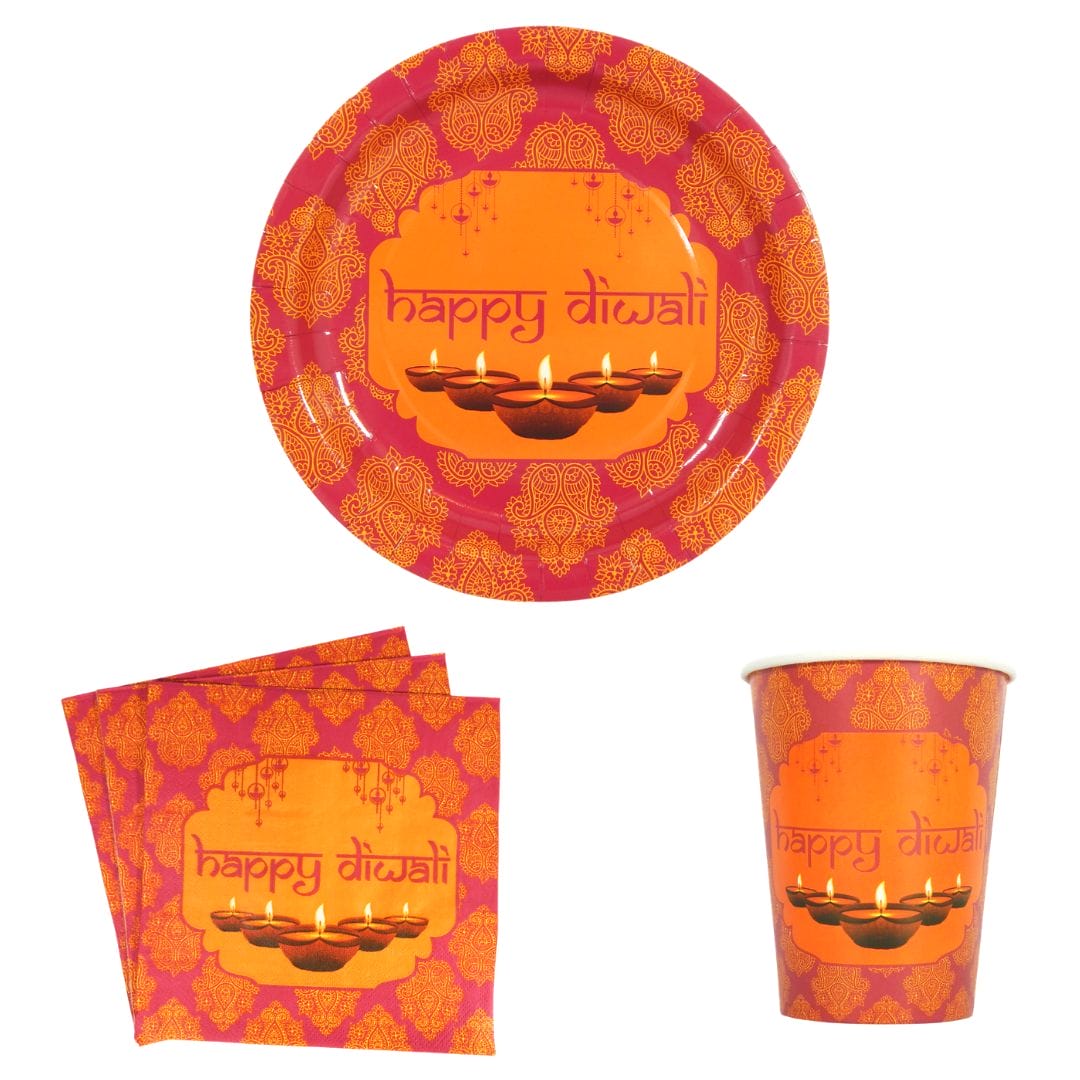 Happy Diwali Party Pack - Pink & Orange - Peacock Supplies