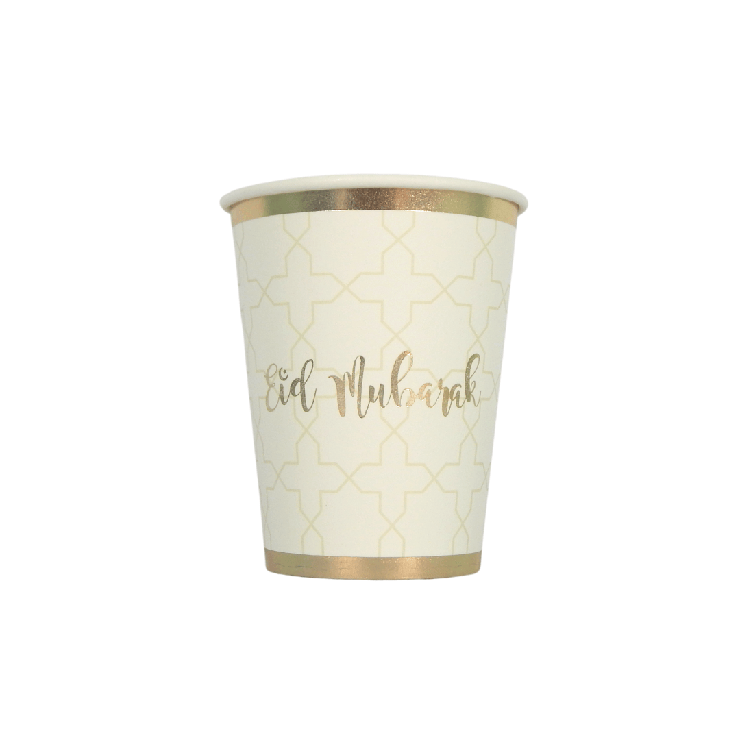 Eid Mubarak Cups (10 pk) - Cream & Gold - Peacock Supplies