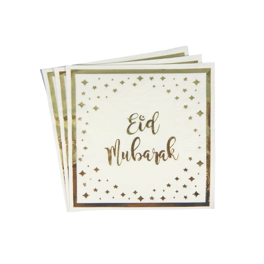 Eid Mubarak Napkins (20 pk) - Cream & Gold - Peacock Supplies