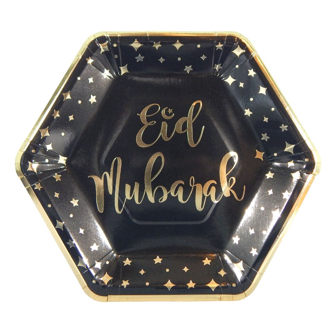 Eid Mubarak Party Plates (10pk) – Black & Gold