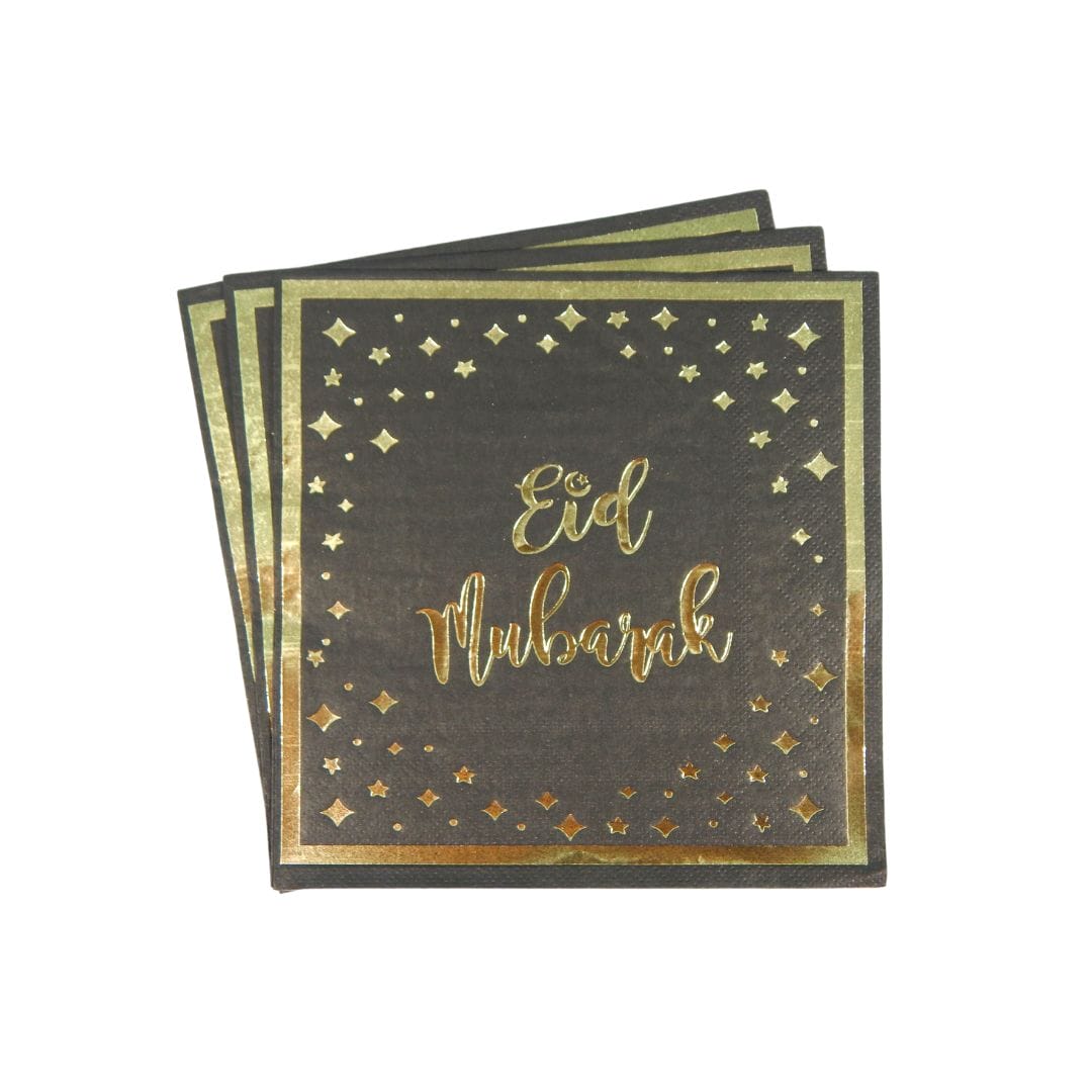 Eid Mubarak Napkins (20 pk) - Black & Gold - Peacock Supplies