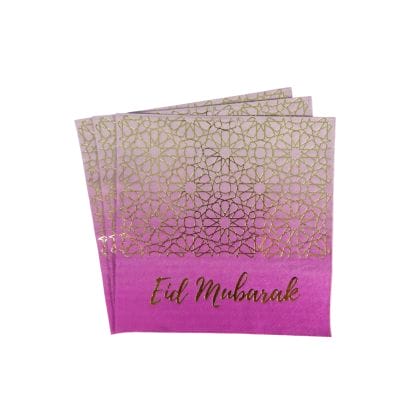 Eid Mubarak Napkins (20 pk) - Purple & Gold - Peacock Supplies