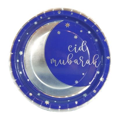 Eid Mubarak Party Plates (10 pk) - Blue & Silver - Peacock Supplies