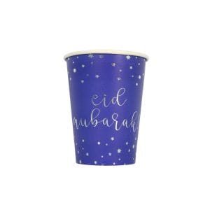 Eid Mubarak Cups (10 pk) - Blue & Silver - Peacock Supplies