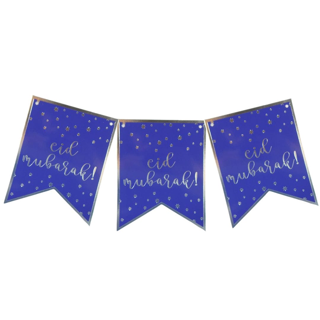 Eid Mubarak Banner – Blue & Silver