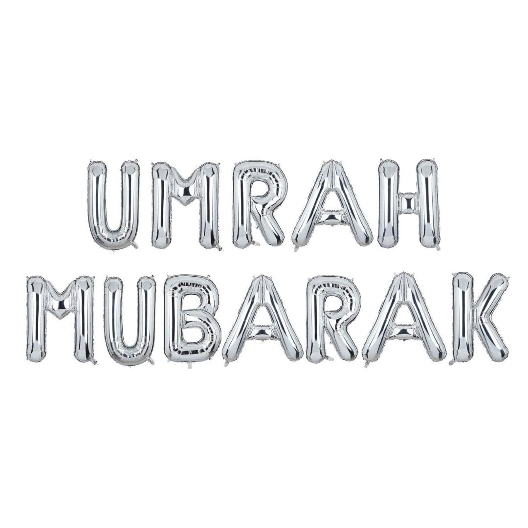 Umrah Mubarak Foil Balloons - Silver - Peacock Supplies
