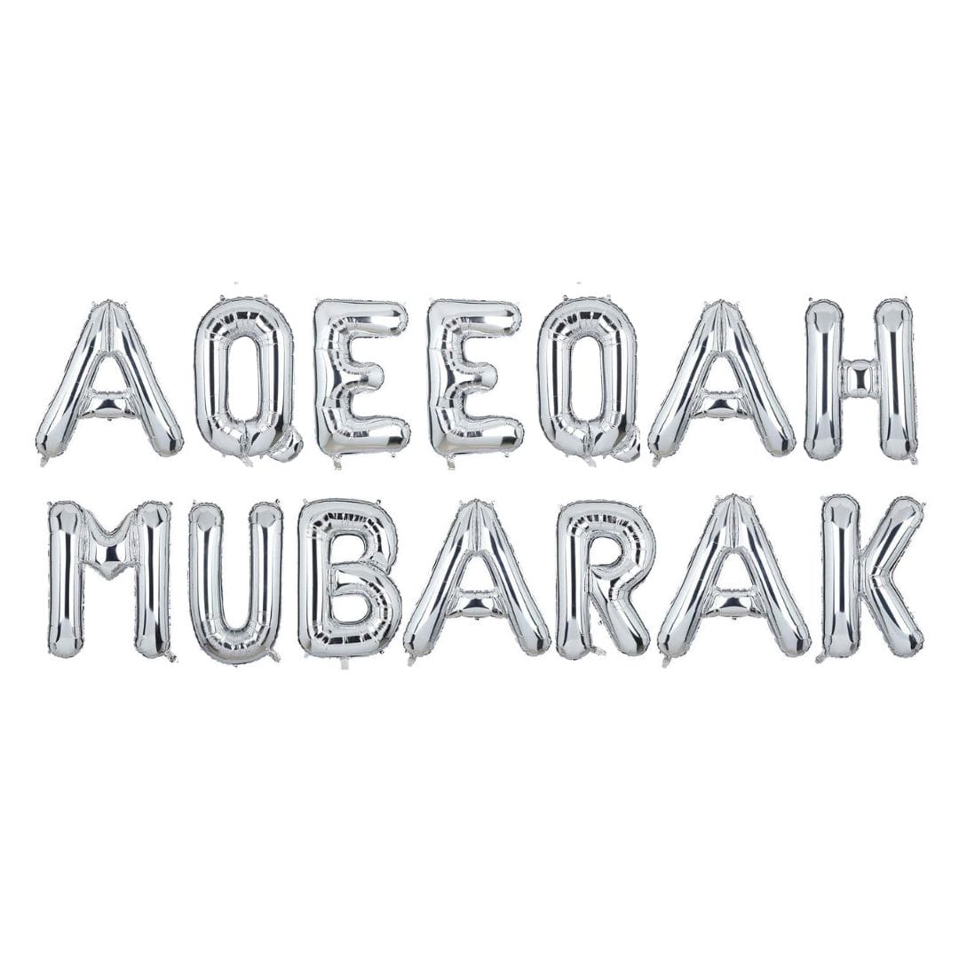 Aqeeqah Mubarak Foil Balloons - Silver - Peacock Supplies