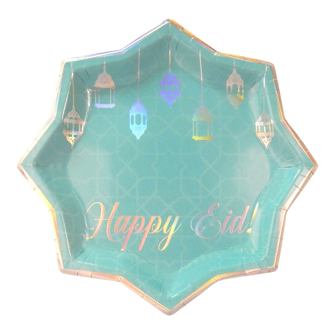 Happy Eid Party Plates (10pk) – Teal & Iridescent