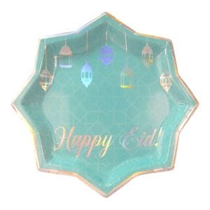Happy Eid Party Plates (10pk) - Teal & Iridescent - Peacock Supplies
