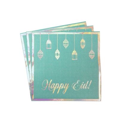 Happy Eid Party Napkins (20pk) - Teal & Iridescent - Peacock Supplies