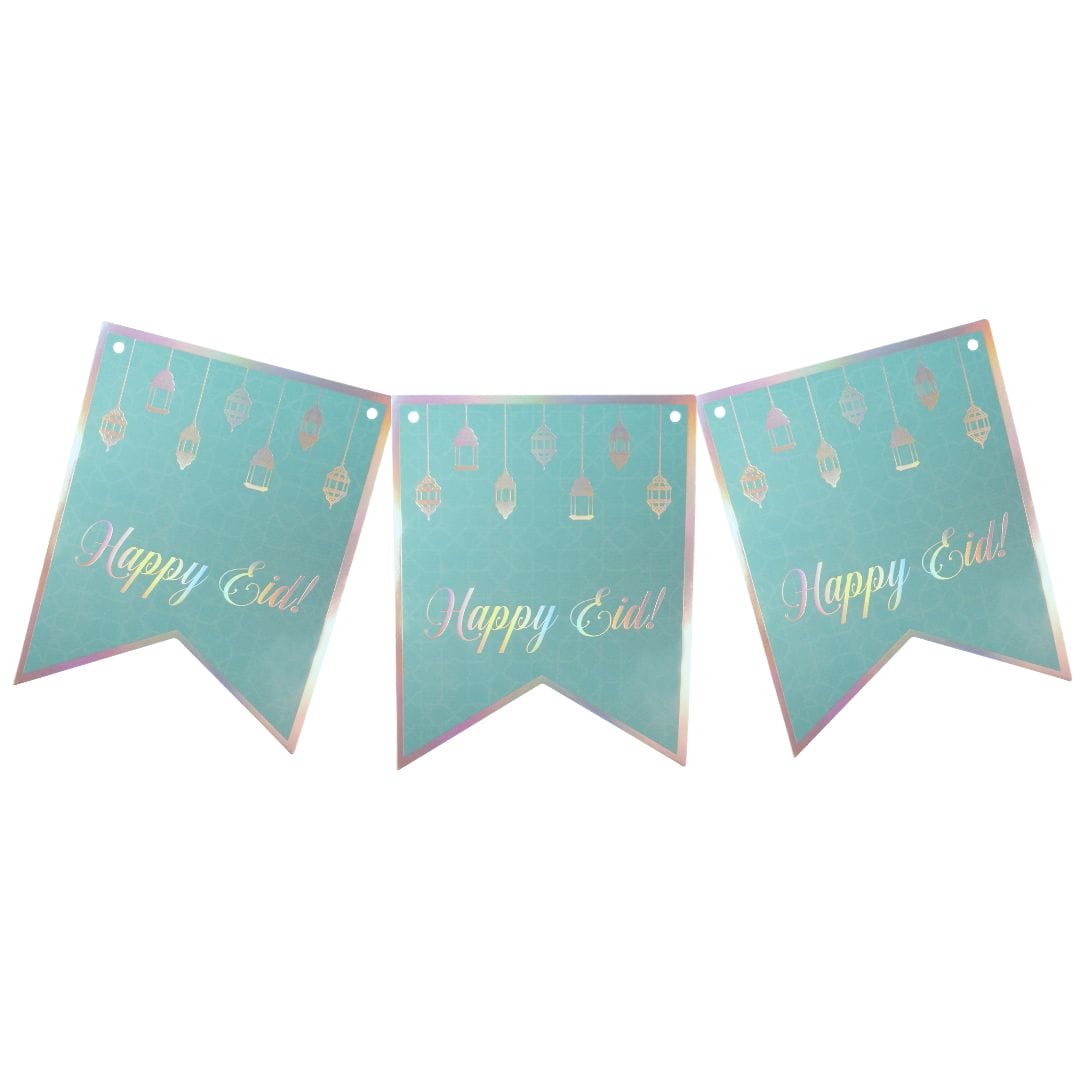 Happy Eid Party Banner – Teal & Iridescent