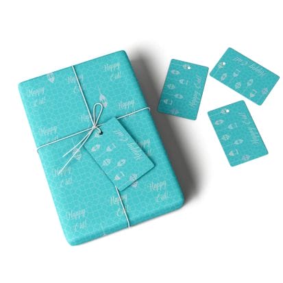 Happy Eid Gift Wrap & Tag - Teal & Iridescent - Peacock Supplies