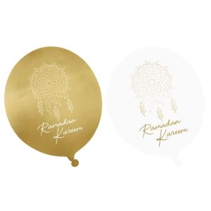 Ramadan Kareem Party Balloons (10pk) - Gold & White - Peacock Supplies