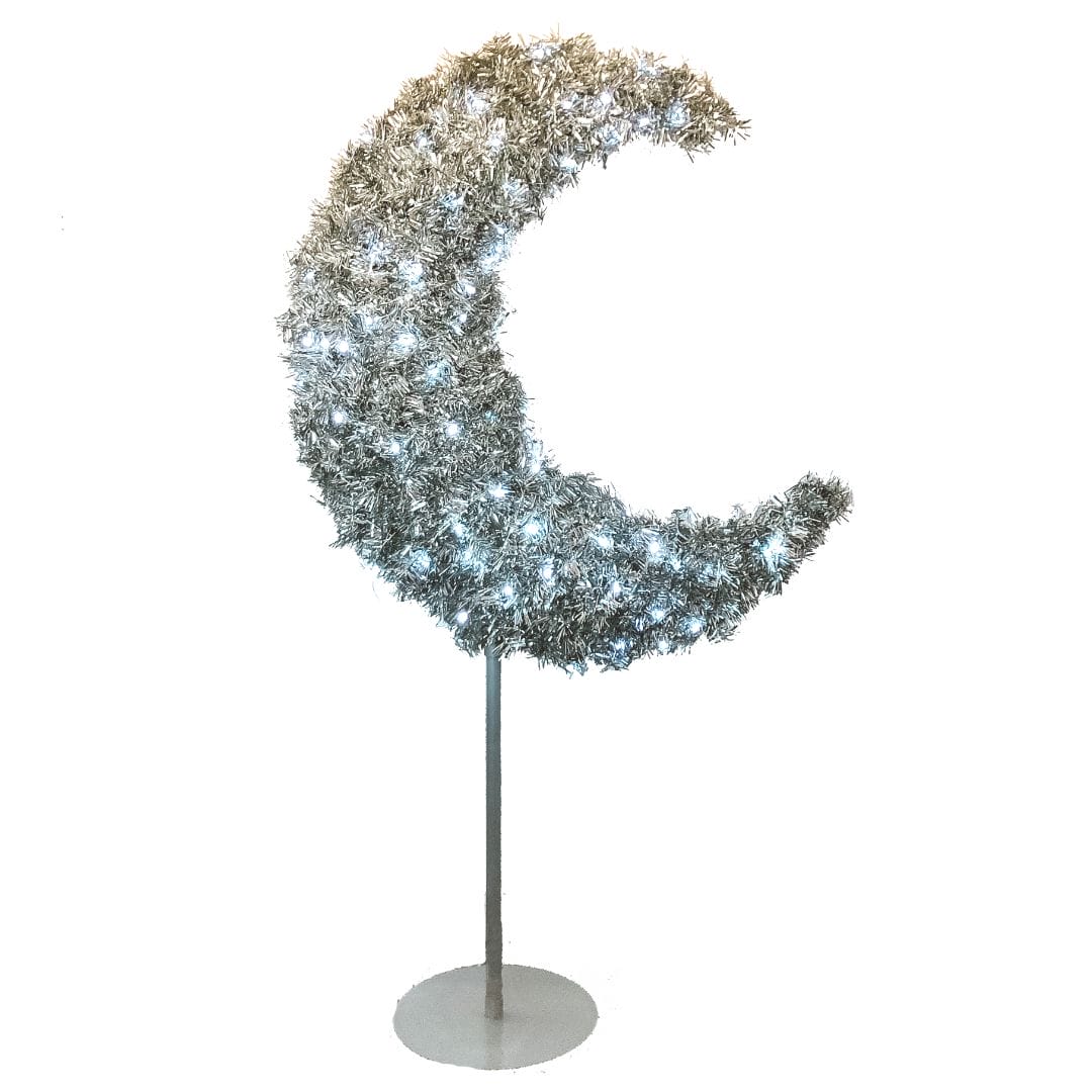 Eid Moon Tree & LED Lights - 5ft Silver - Ramadan - Peacock Supplies