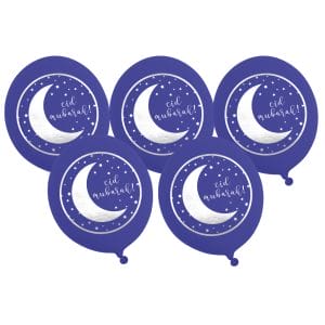 Eid Mubarak Party Balloons (5pk) - Blue - Peacock Supplies