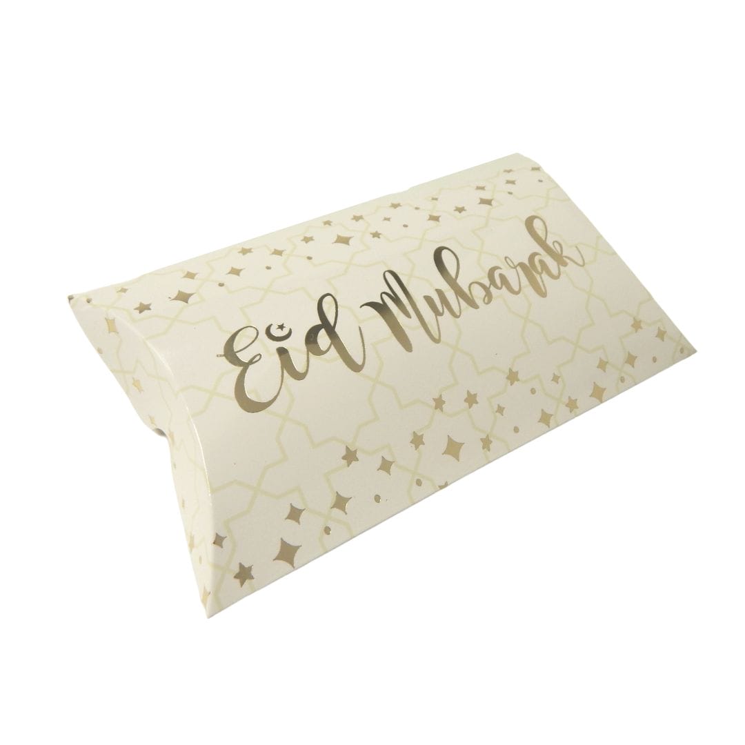 Eid Mubarak Pillow Box (10pk) - Cream & Gold - Peacock Supplies