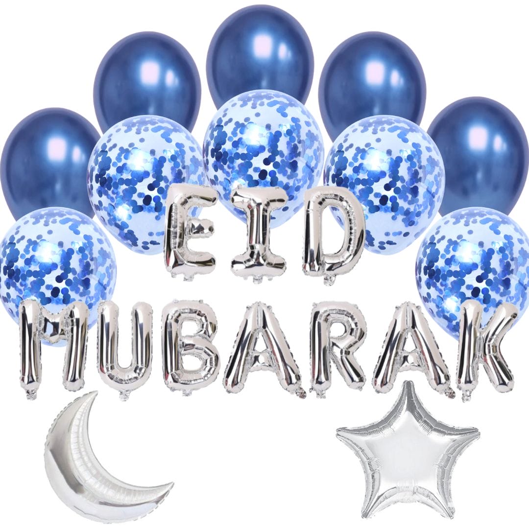 Balloon Bundle - Eid Mubarak - Silver & Blue - Peacock Supplies