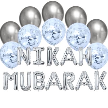 Balloon Bundle - Nikah Mubarak - Silver - Peacock Supplies