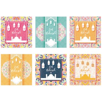 Eid Mubarak Greeting Cards (6pk) - Vibrant Mandala