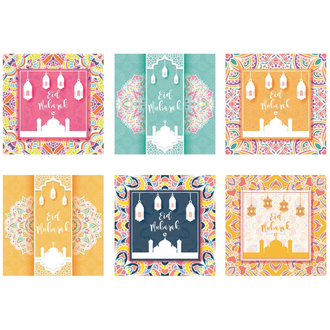 Eid Mubarak Greeting Cards (6pk) - Vibrant Mandala