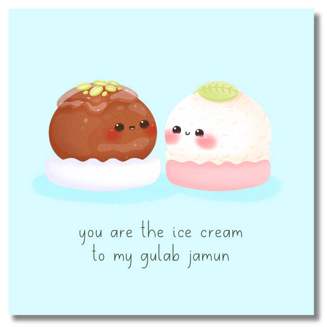 Food Couples Greeting Card - Gulab Jamun & Ice Cream