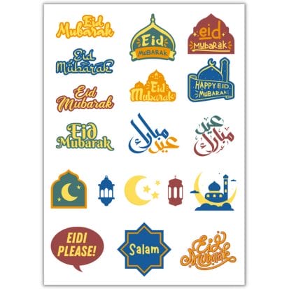 Eid Mubarak Tattoo Sheet - Colourful