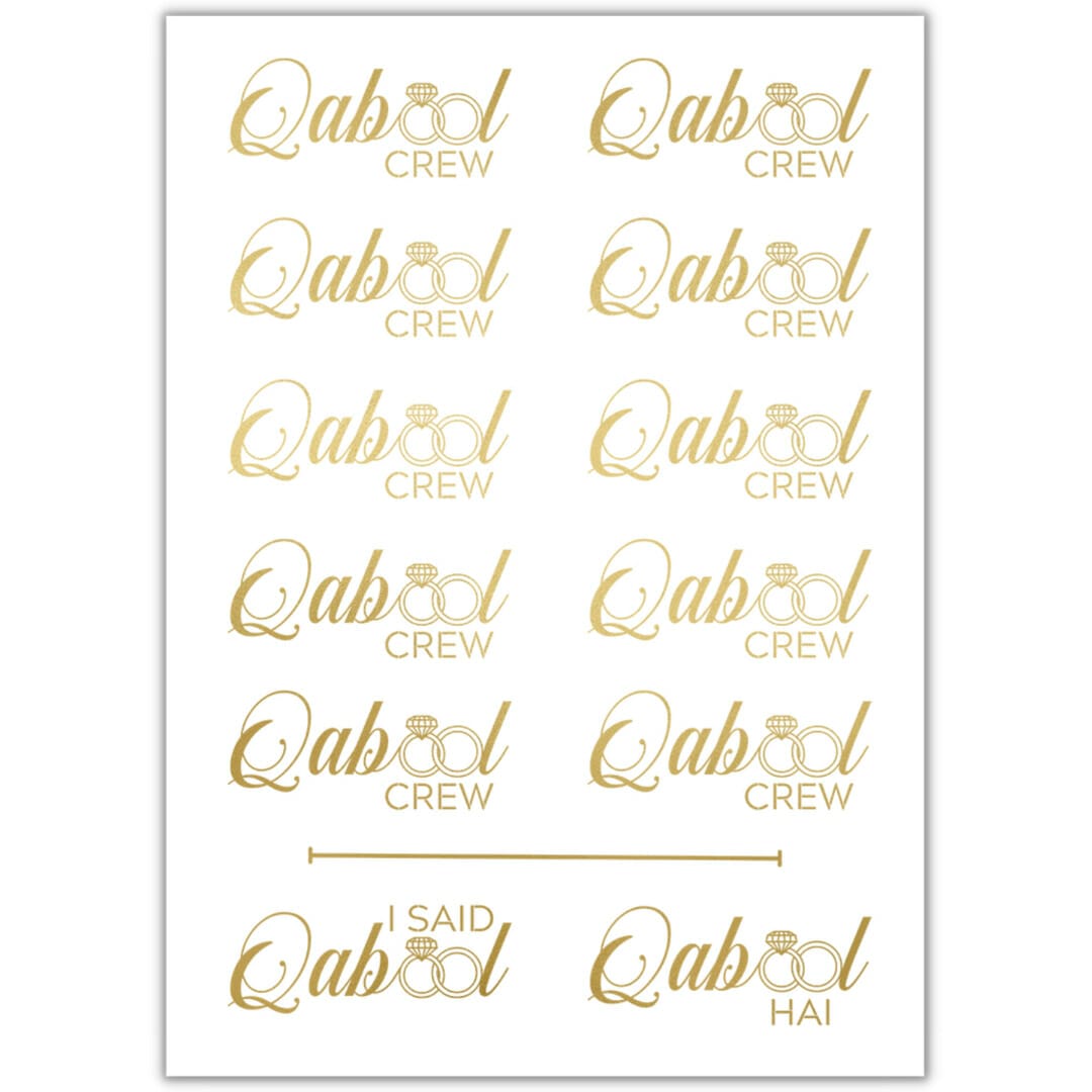 Qabool Crew & Qabool Hai Tattoo Sheet - Gold