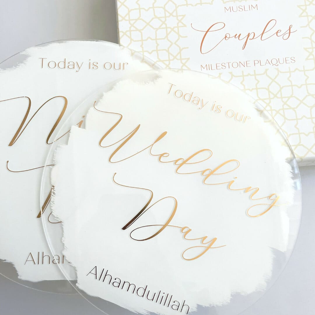 Muslim Couples Milestone Acrylic Plaques - White & Gold
