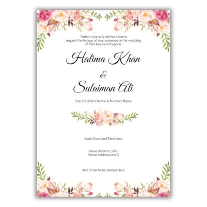 Personalised Muslim Wedding Invitations (20pk) - Floral