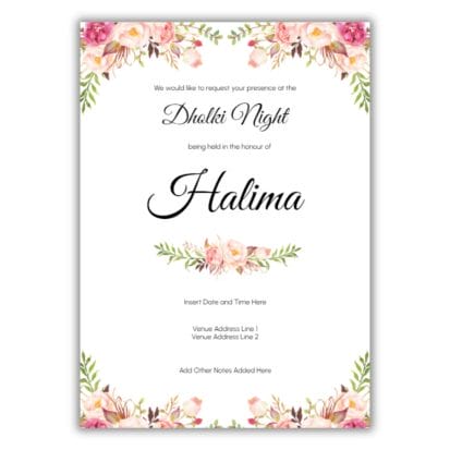 Personalised Dholki Invitations (20pk) - Floral