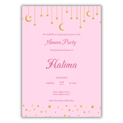 Personalised Ameen Party Invitations (20pk) - Pink